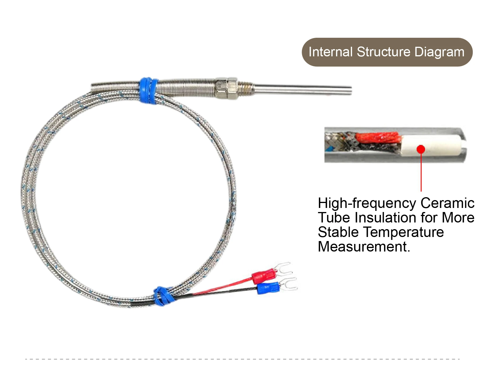 K type thermocouple probe M8 threaded high temperature up to 600°C stainless ste