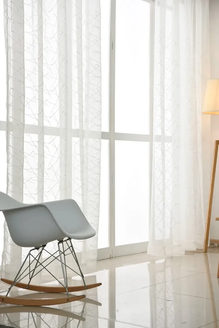 1PC White Cross Vertical Strip Embroidered Gauze Curtain Curtains for Living Dining Room Bedroom 5