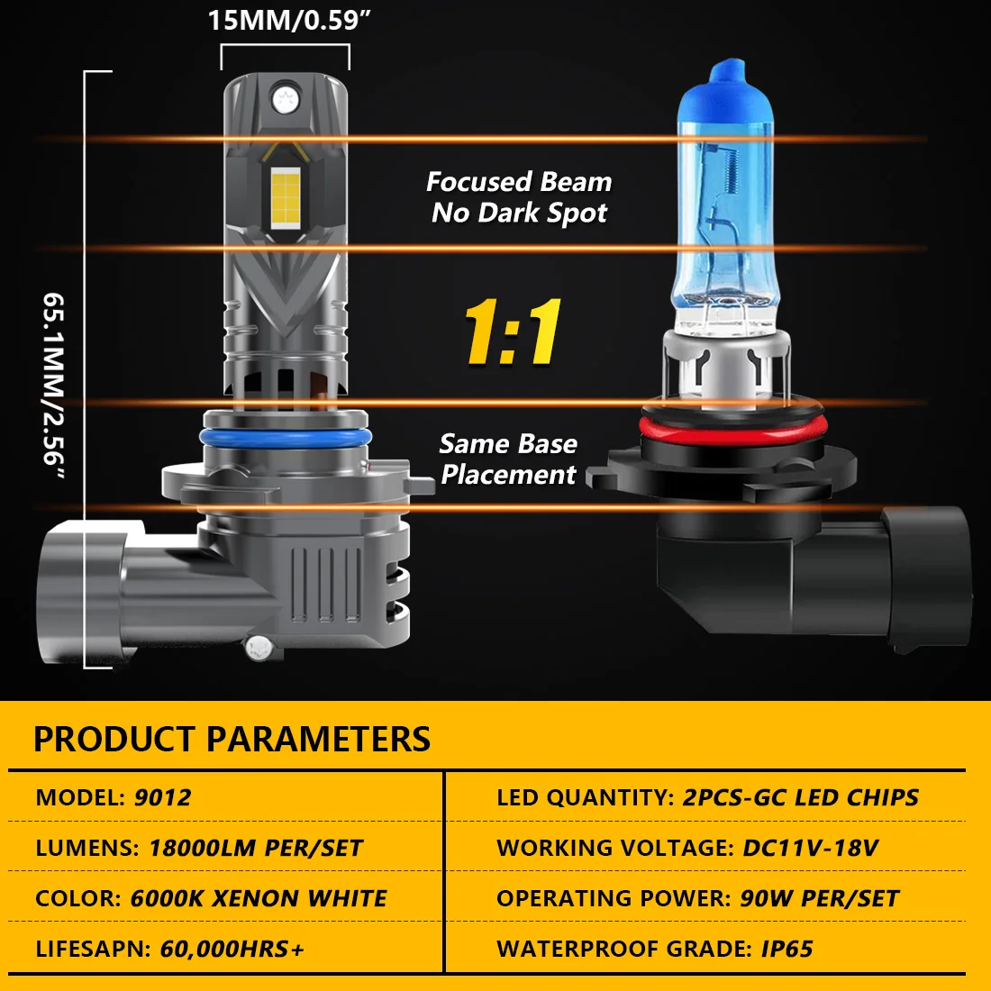Katur Ultra-Bright LED Car Headlight Bulbs - 100W, 20000Lm, 6000K White Xenon with Cooling Fan