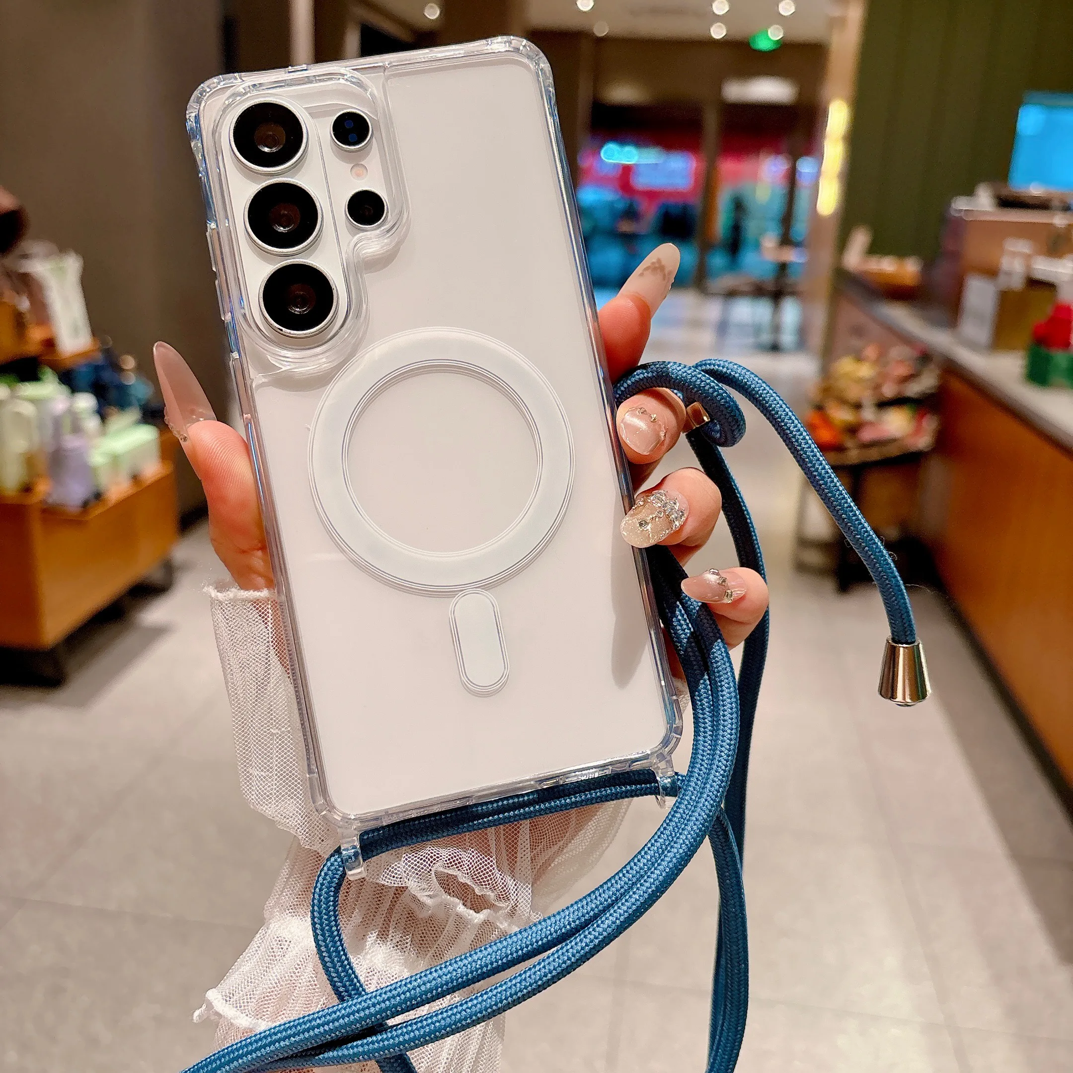 Crossbody Lanyard Rope Acrylic Magnetic Phone Case with Shockproof Protection