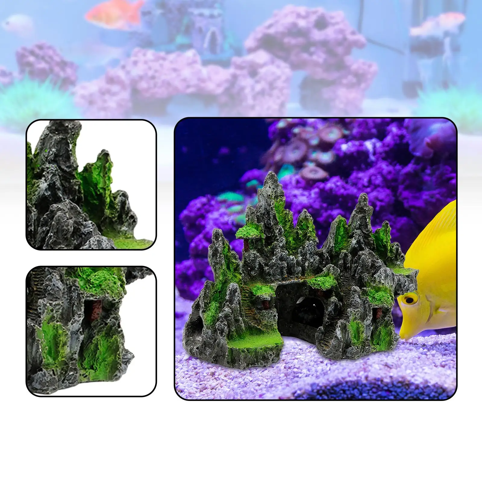 Artificial Mountain Aquarium Ornament Green Resin Rockery Fish Tank Decor Hideaway Cave Stone for Aquarium Accessories