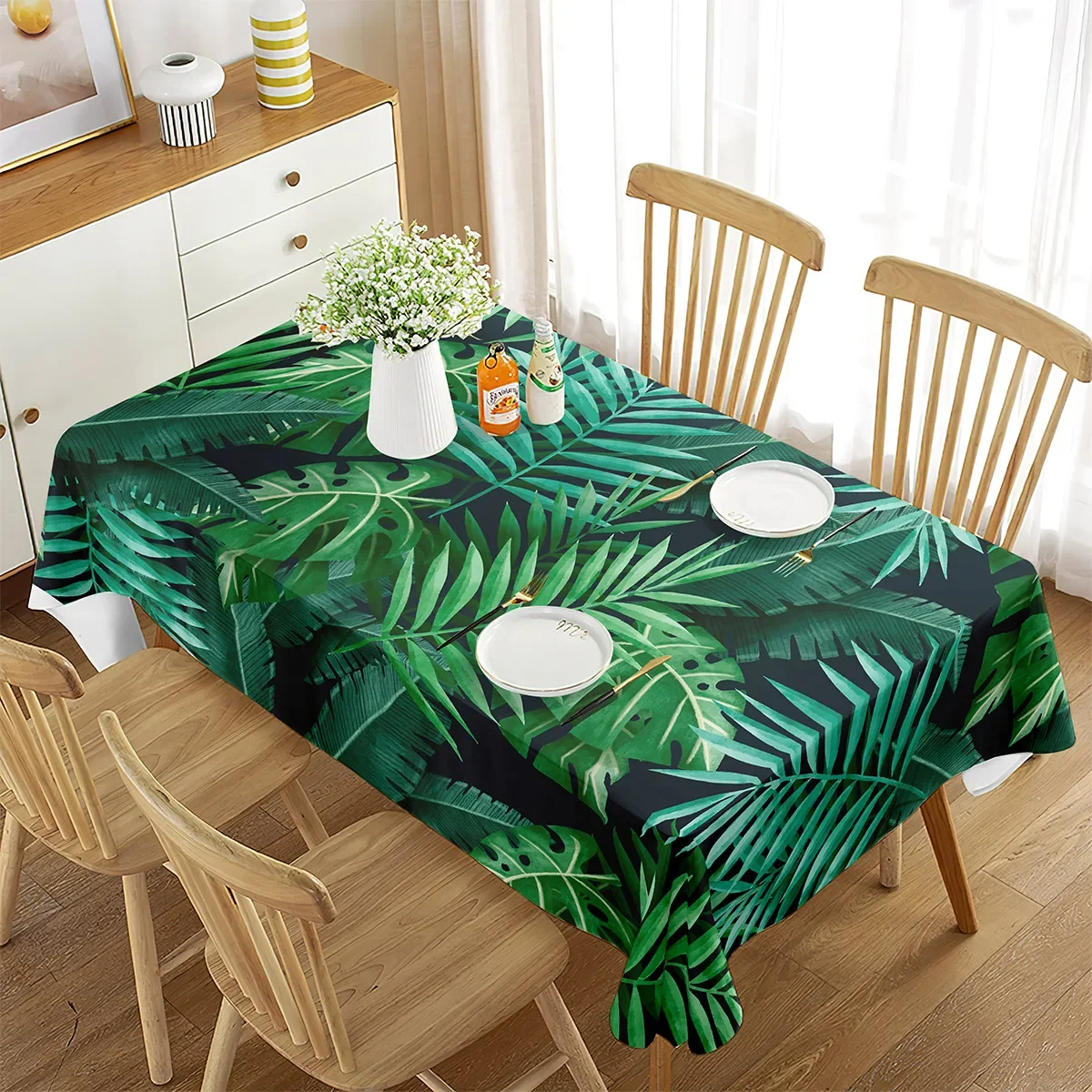 

Tropical Palm Leaf Rectangle Tablecloth Holiday Party Decoration Waterproof Fabric Tablecloth Kitchen Dining Table Wedding Decor