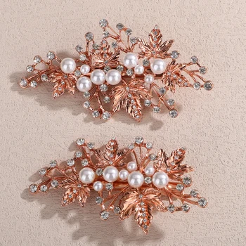 2PCS Leaf Women Hair Clips Handmade Silver Bridal Hairpins Rose Gold Wedding Hair Accessories Party Alloy Hair Pins for Women