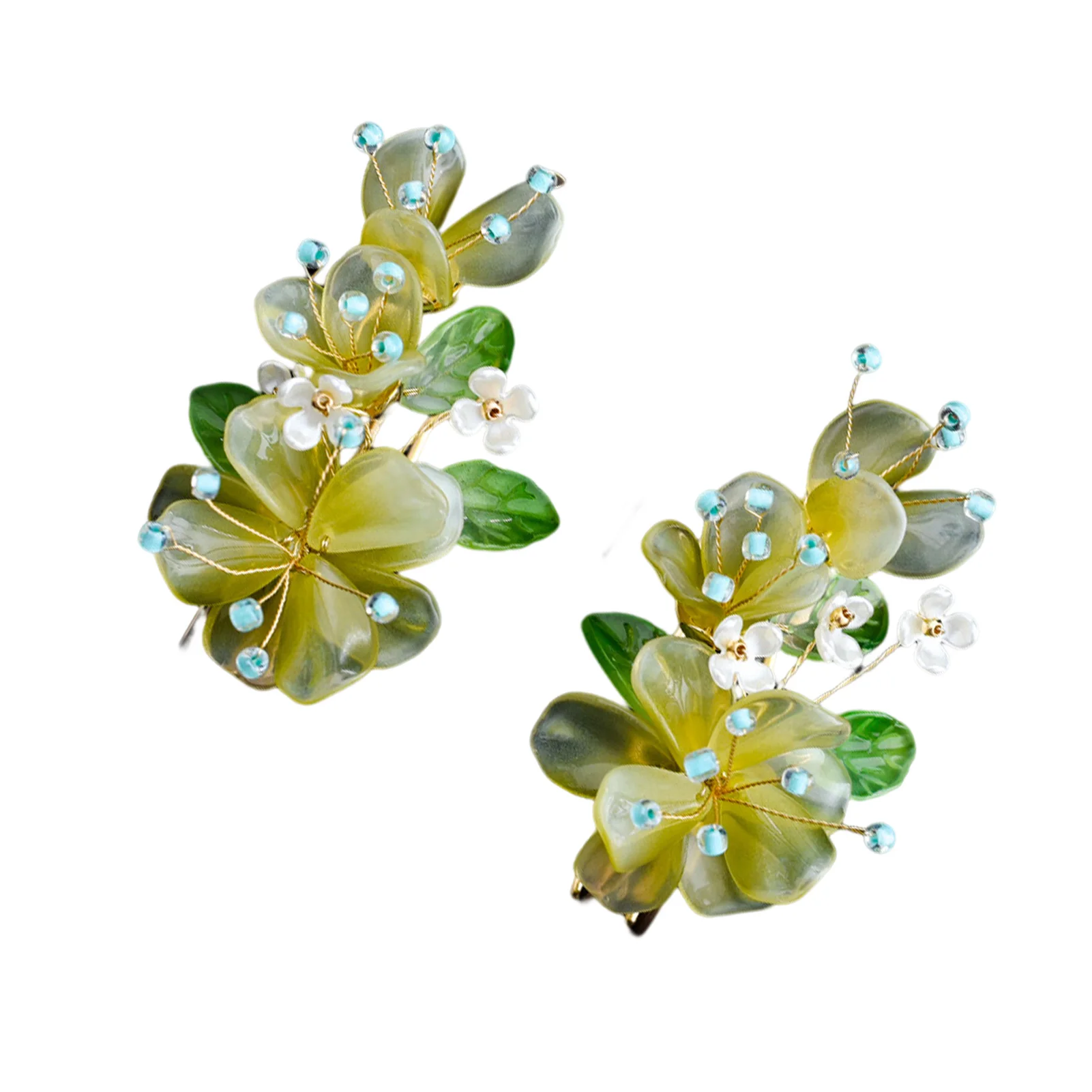 

1 Pair Chinese Lady Yellow Hairpin Flower Hair Ornament Fairy Hair Combs for Cheongsam Han Clothes Tea Wear