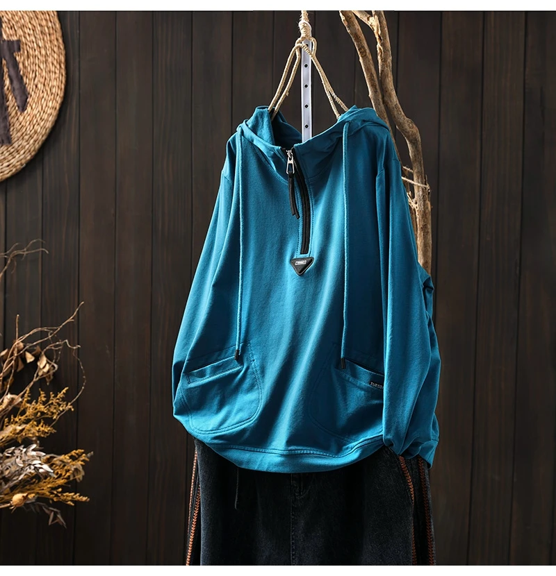 Women's Vintage and Casual Long-sleeved Pullover Top, 2025 New Spring Loose Hooded Sweatshirt