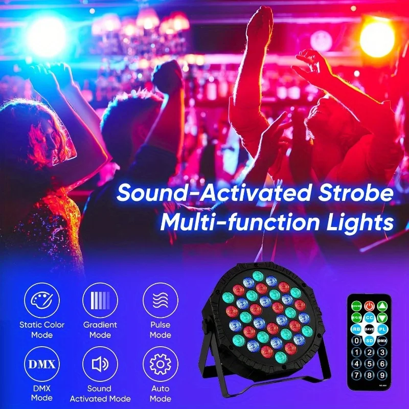 LED Light RGB 36LED Par Stage Light Sound Activated DMX512 Uplight with Remote Control for Disco Wedding Event Club Holiday Performance