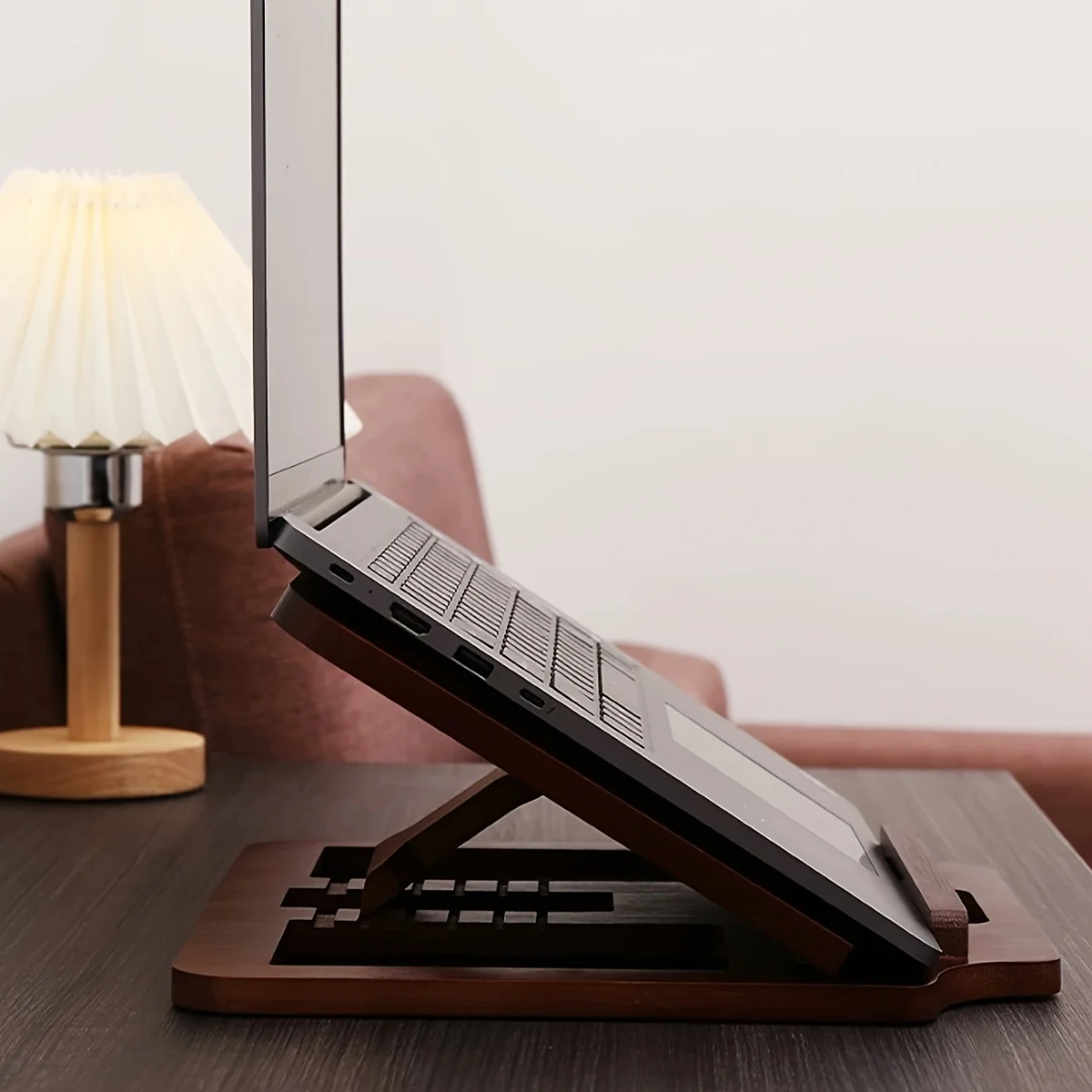나무로 만든 조절 가능한 노트북 스탠드, 다각도 접이식 쿨링 스탠드, 가정 및 사무실 독서용 휴대용 범용 홀더