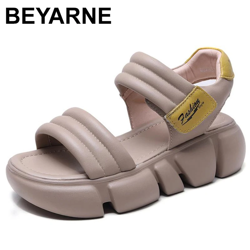 

Women Thick Soled Genuine Leather Wedges Sandals 2023 Summer New Peep Toe Versatile Comfortable Platform Shoes