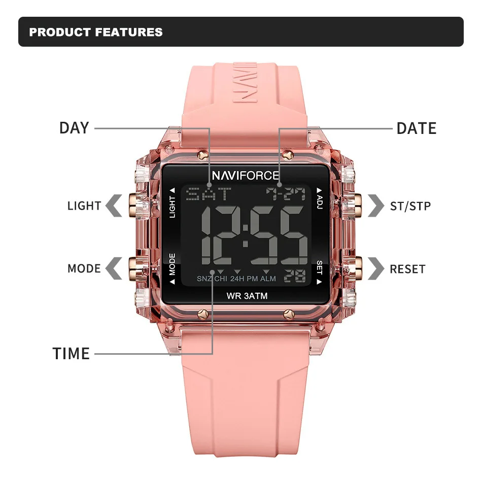 NAVIFORCE New Women Watch Silicone Strap LED Digital Sports Clock Fashion Casual Waterproof Electronic Wristwatch Montre Femme 3