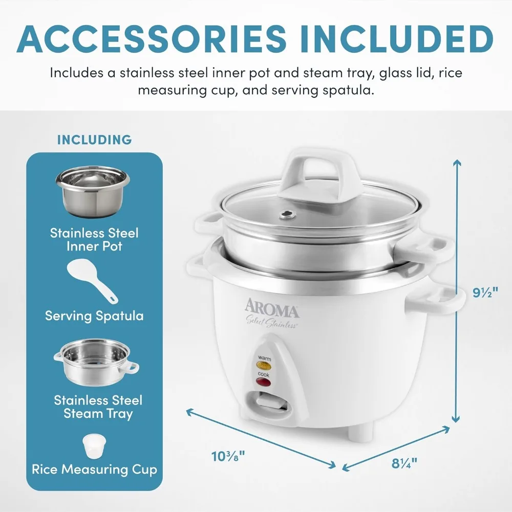6-Cup (Cooked Yield ) / 1.2Qt. Select Stainless Pot-Style Rice Cooker, & Food Steamer One-Touch Operation White Electric Cooker 4