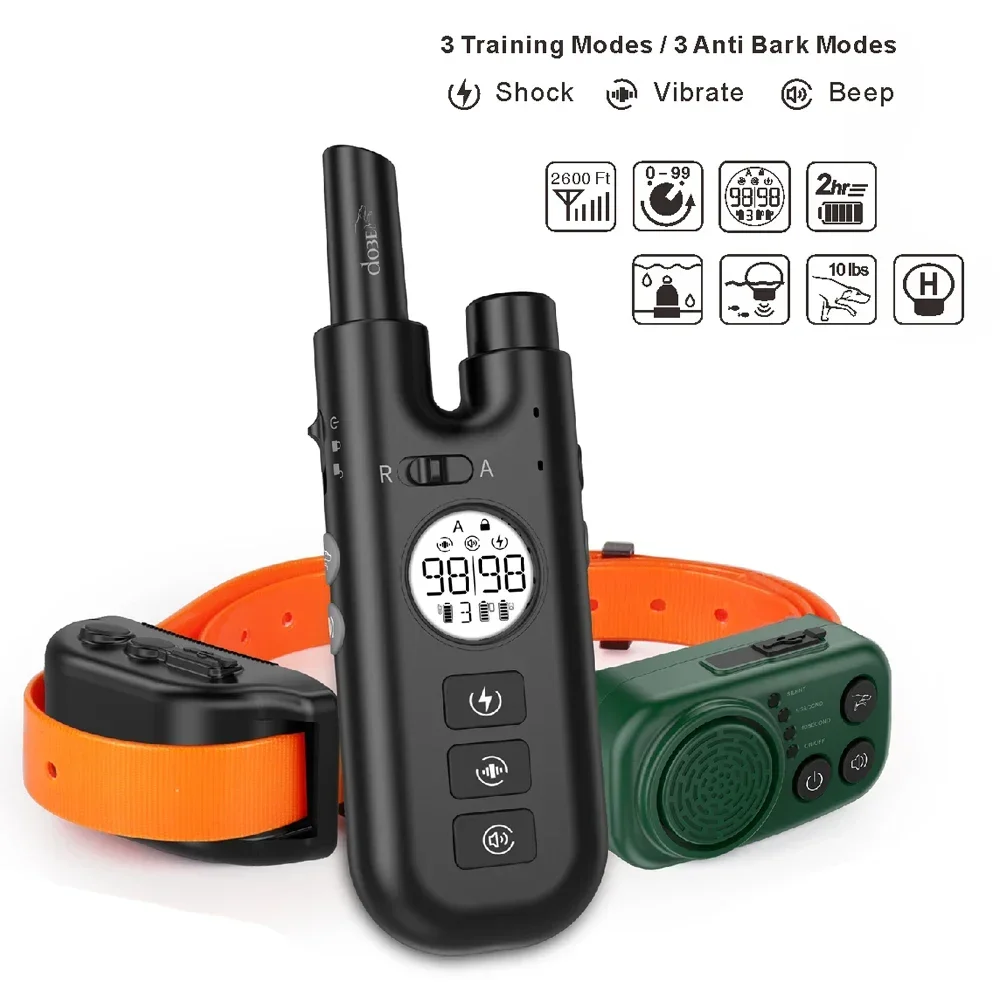 

800m Remote Control Dog Electric Training Bark Collar with Beeper, Dog Shock Vibration Sound Collar IPX7 for Dogs Accessories