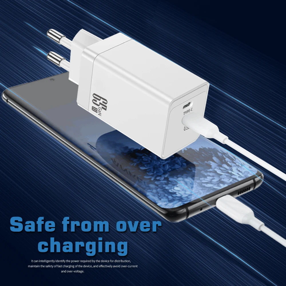 65W GaN Charger Quick Charger Type C PD Fast Charging USB Charger For iPhone 15 Xiaomi Samsung Huawei USB C Wall Charger Adapter