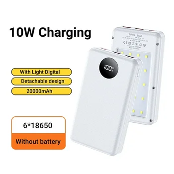 Custodia Power Bank 6*18650 da 20000mAh, Scocca Rimovibile Fai-da-te, Kit Custodia per Ricarica e Stoccaggio, Box Batteria Power Bank Dual USB, Caricabatterie per Telefono