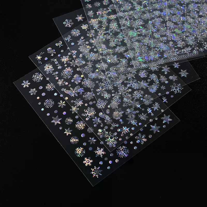 2026 Christmas New Year Nail Stickers - 1Sheet 3D Laser Press On Nail Decals Snowflake Snowman Christmas Tree Holiday Decoration