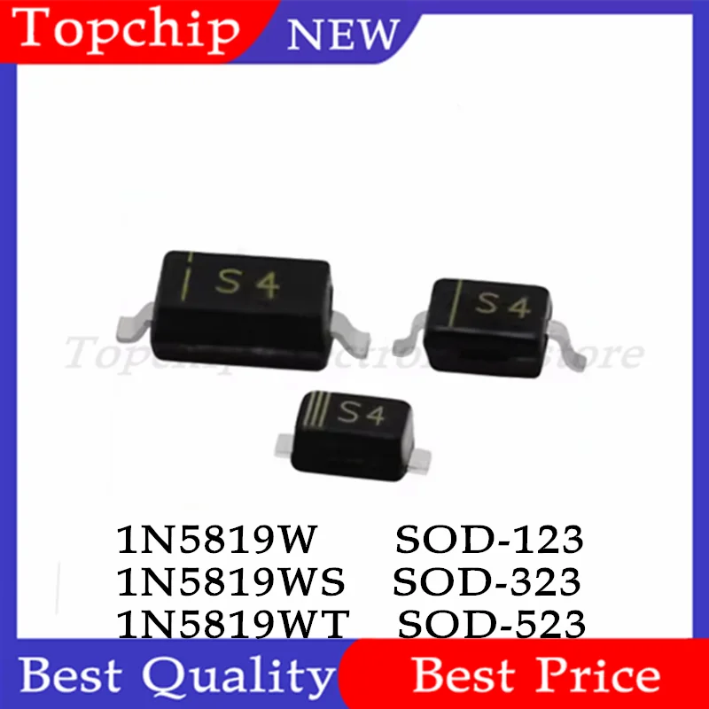 100pcs SMD diode 0805 SOD-123 S4 1N5819 1N5819W 1N5819WS 1N5819WT SOD-323 SOD-523 1206 0603 Schottky diodes