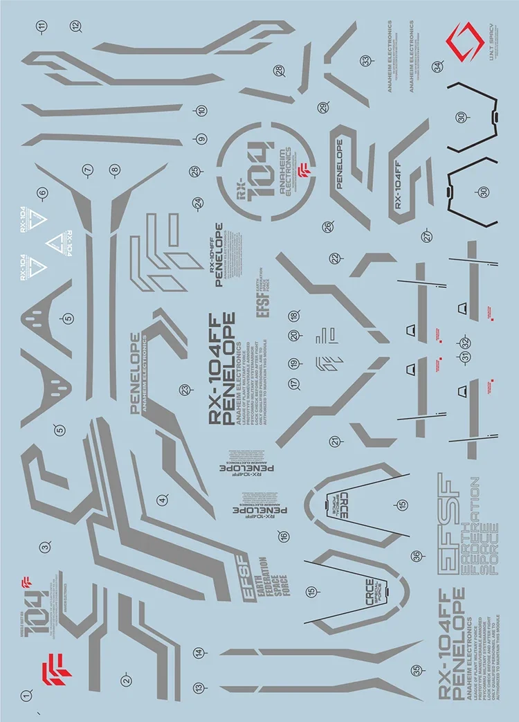 EVO Decal HG-229 for RX-104FF Penelope Minovsky Flight System Mobile Suit Fluorescent Stickers for Assembly Model Ho