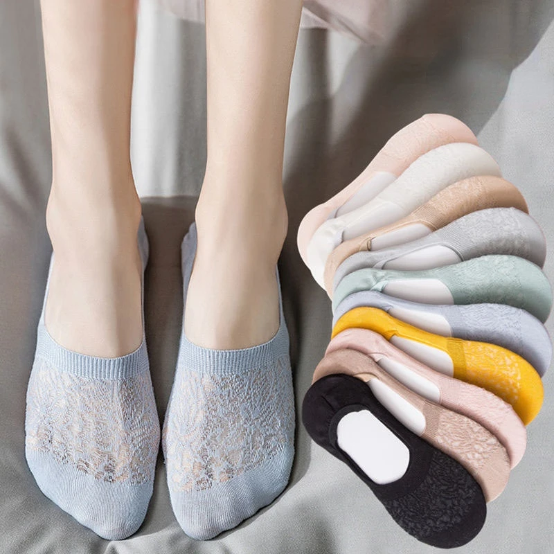 

5 pairs Women Invisible Socks Mujer Non-slip Chaussette Ankle Low Female mesh Cotton Boat Socks No Show Breathable Calcetines