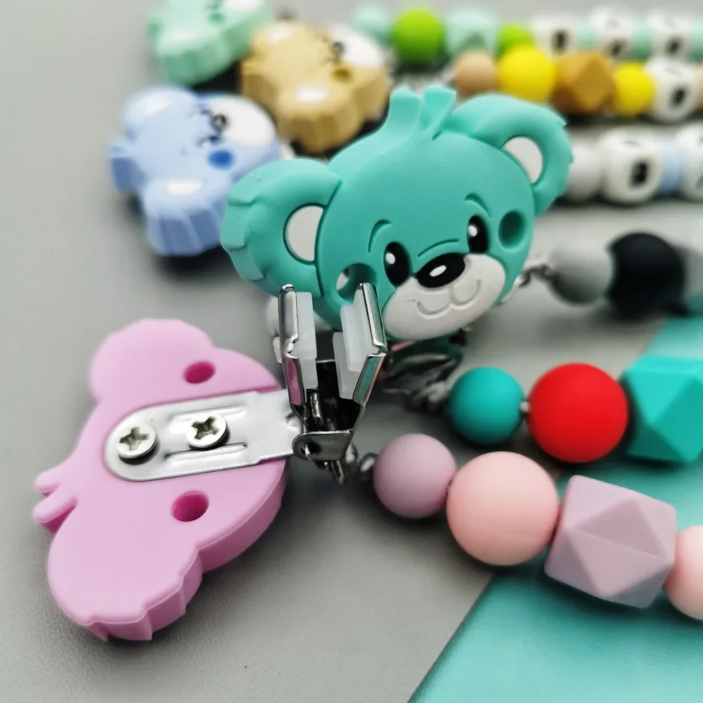 Teething Toys Silicone Letter Name Baby Bear Pacifier Clips Chains