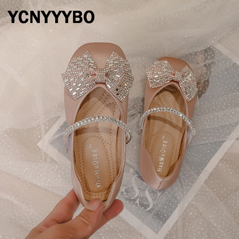 

Kids Princess Shoes Baby Girls Brand Ballet Flats Children Bow Rhinestone Shoes Toddler Dress Shoes Dance Mary Jane For Autumn