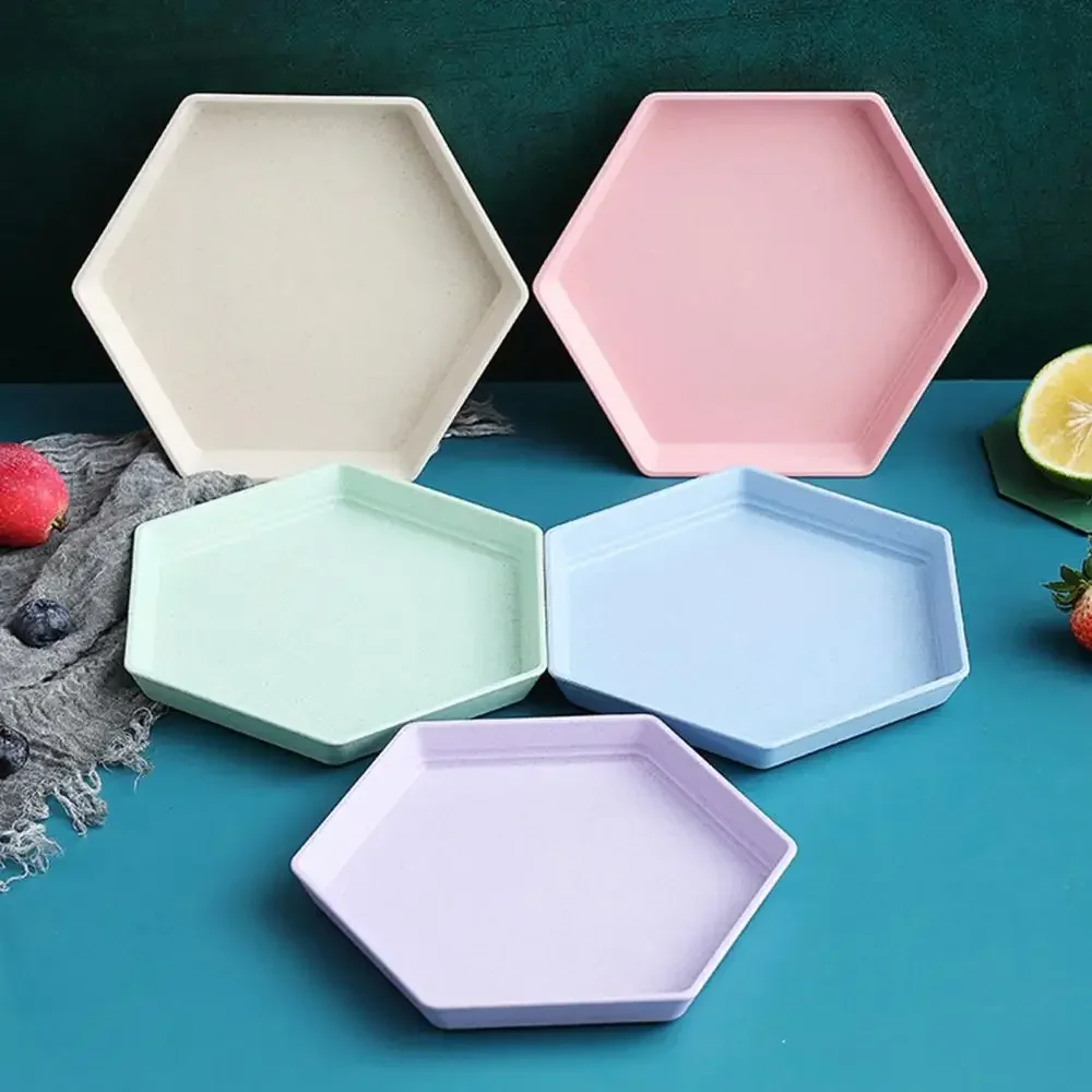 Fruit Plate Hexagon Party Dessert Snacks Foods Wheat Straw Thicken Tray Fruit Plate Supplies Six-point Dish for Household Dishes