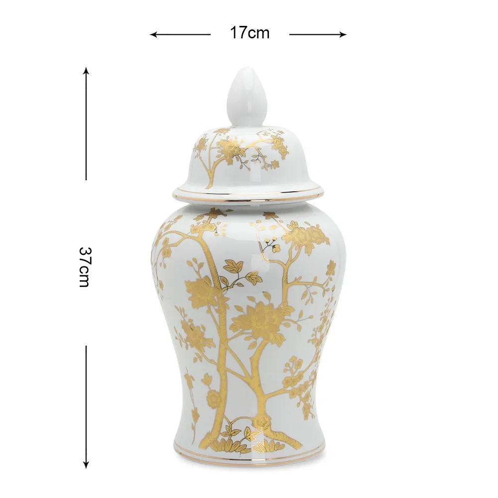 Gold-plated Flower Ceramic Ginger Jar White Ceramic Storage Jar Crafts Ornaments Flower Arrangement Decorative Jar Ornaments 6