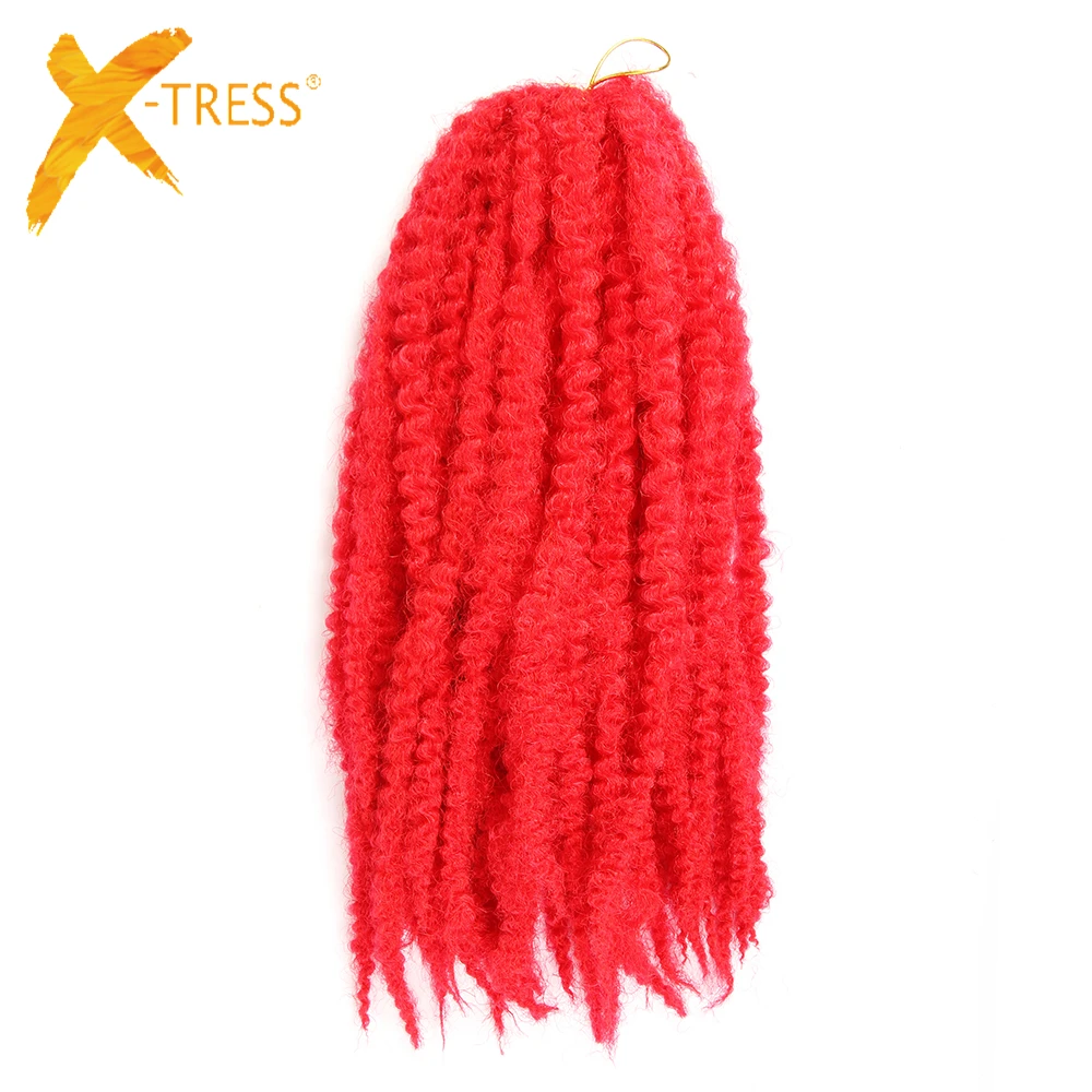 X-TRESS Synthetic Marley Crochet Braids Hair Natural Soft Red Pink Color 18inch Afro Kinky Braiding Hair Extensions For Women