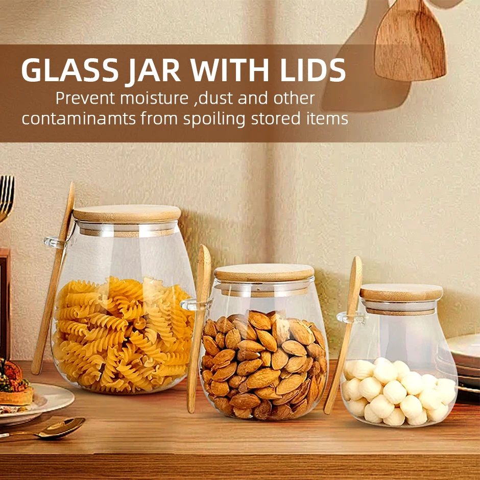 34oz Glass Spice Jar with Lid  Spoon - Clear Food Storage Container for Sugar Tea Coffee
