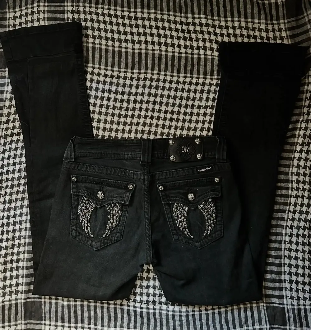 Y2K Black Wash Baggy Angel Wings Flap Jeans Women Harajuku