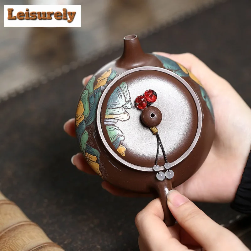 250ml High-end Yixing Purple Clay Teapots Handmade Colored Drawing Man Shu Pot Raw Ore Purple Mud Kettle Chinese Zisha Tea Set