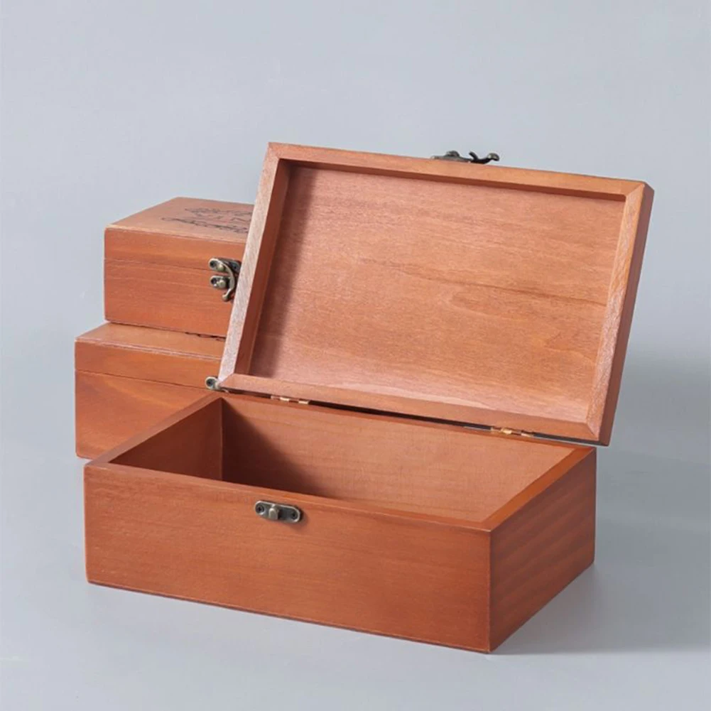 Retro-Aufbewahrungsbox aus Holz mit abschließbarem Holz, dekorativer Koffer für Zuhause oder Büro, Holzkiste mit Klappdeckel, Andenkenhalter mit Schloss – Detail 5