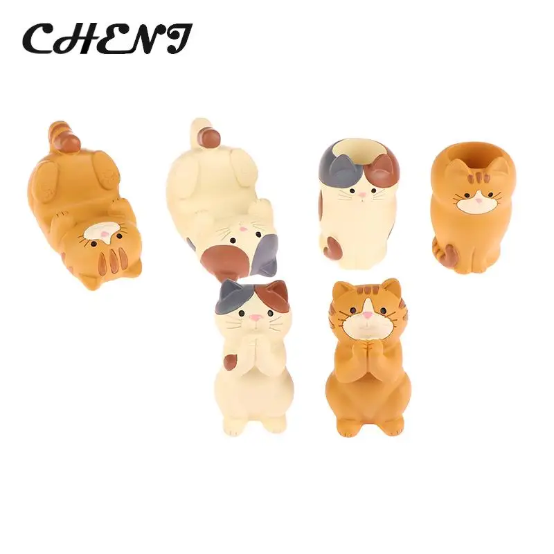 1Pc Japan Style Glasses Mobile Phone Holder Stationery Desktop Cat Decoration Collectible Home Decor Resin Craft Ornaments