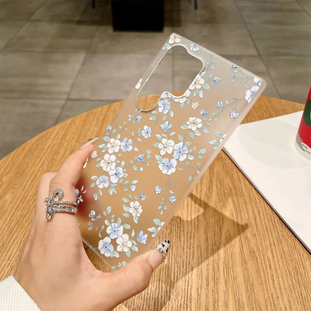 Matte White Clear Phone Case with Fresh Blue Flower Design
