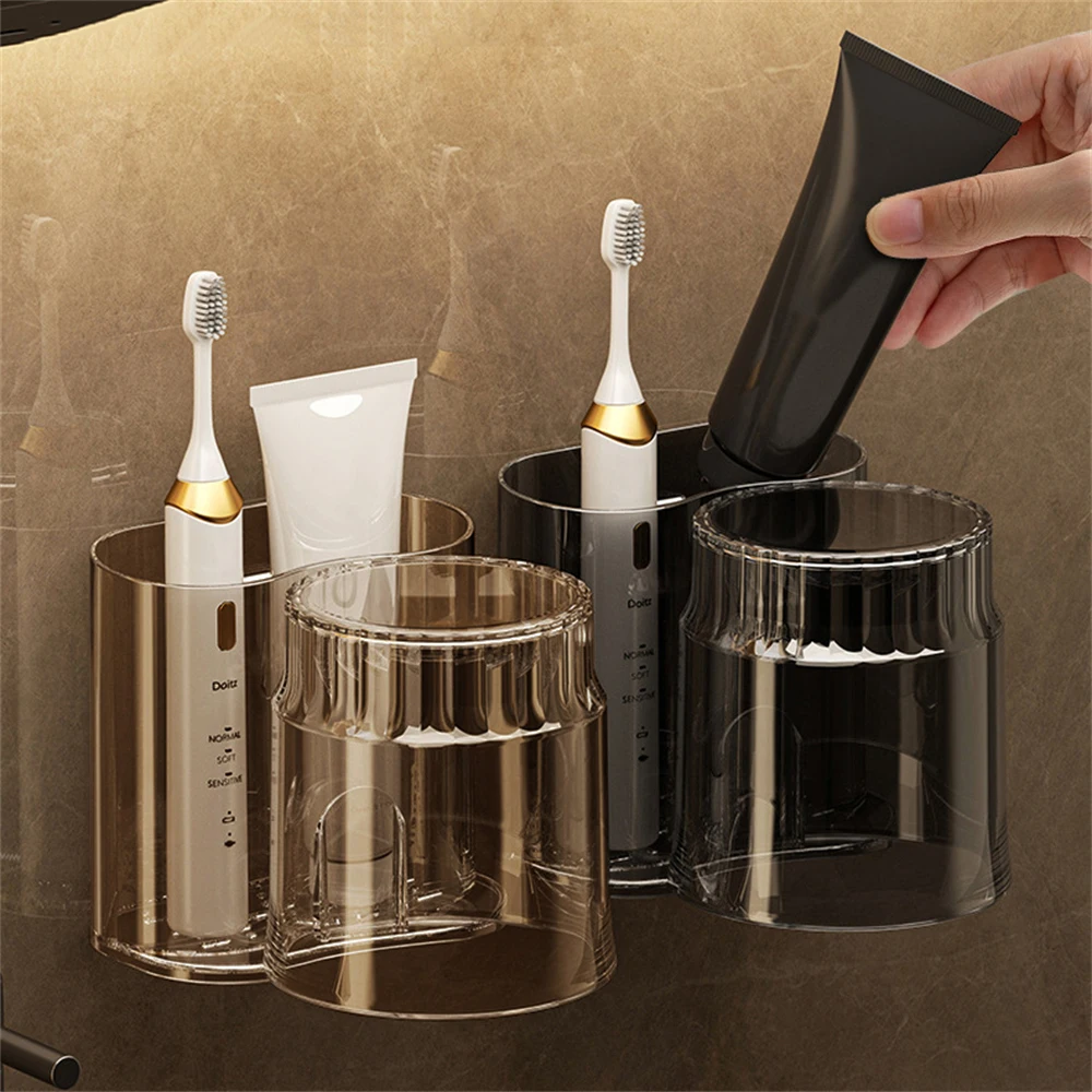 Wall Mounted Toothbrush Holder Set With Mouthwash Cup Bathroom_voghion.com