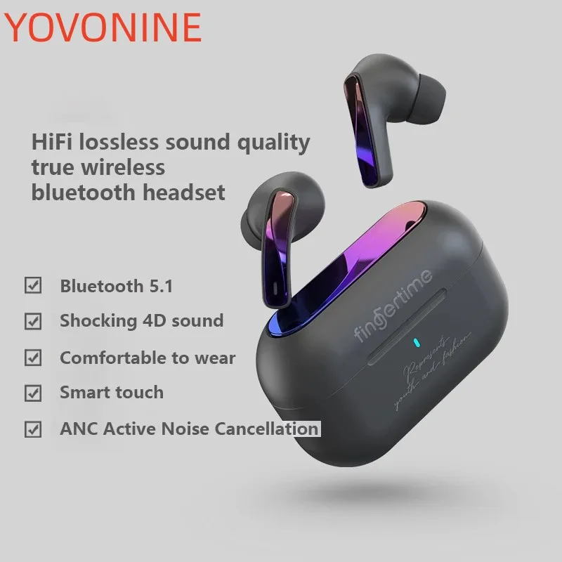 

YOVONINE New True Wireless Bluetooth Headset TWS Active Noise Reduction ANC Touch Button Game Music Into Ear Earphones