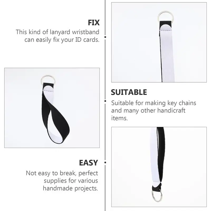 Sublimation White Polyester Lanyard Keychains Lot of 10pcs with Metal Hooks