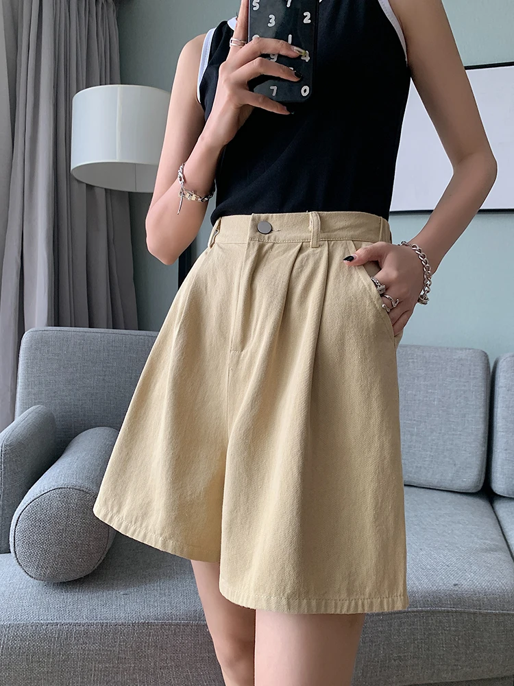

Women High Waist Shorts Casual Loose Korean Fashion Wide Leg Shorts Summer New 2023 Solid Elastic Waist Women's Oversize Shorts
