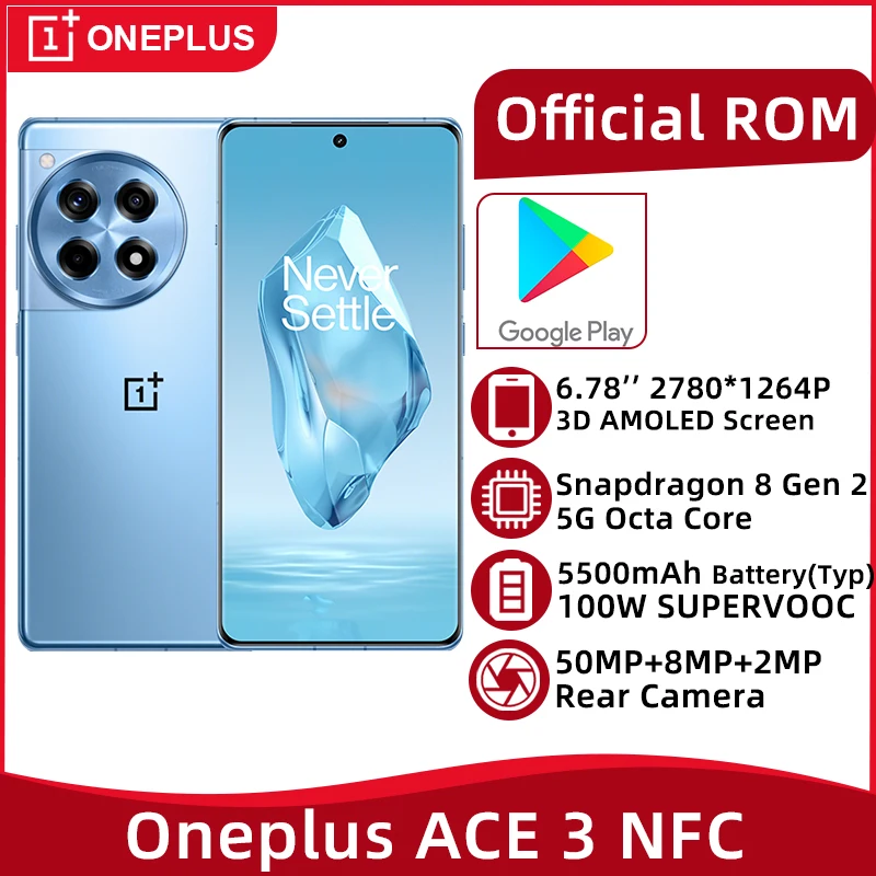  Oneplus ACE 3 NFC 5G Snapdragon 8 Gen 2 Octa Core 6.78'' AMOLED Display 5500 Battery 50MP Rear Camera  GPS 100W SUPERVOOC 