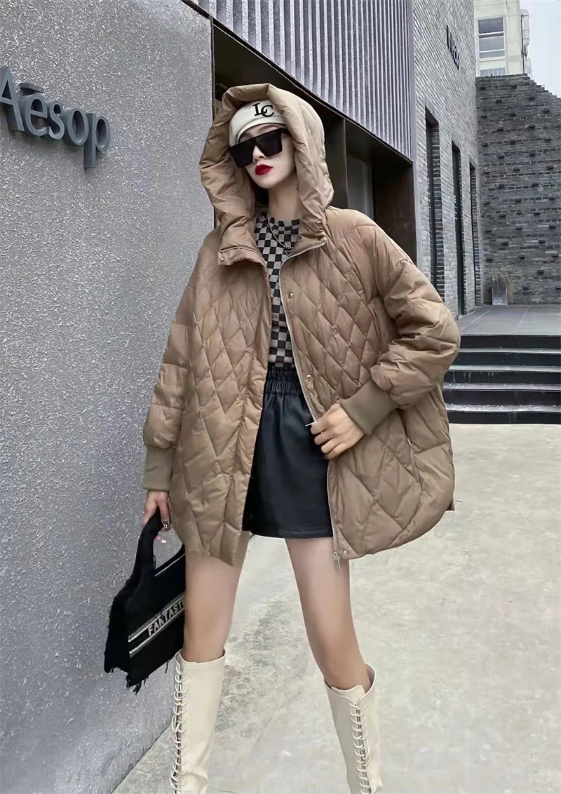 Lightweight Loose Warm Casual Down Cotton Jacket 2023 New Women Autumn Winter Loose Hooded Warm Outwear Female Parkas Overcoat