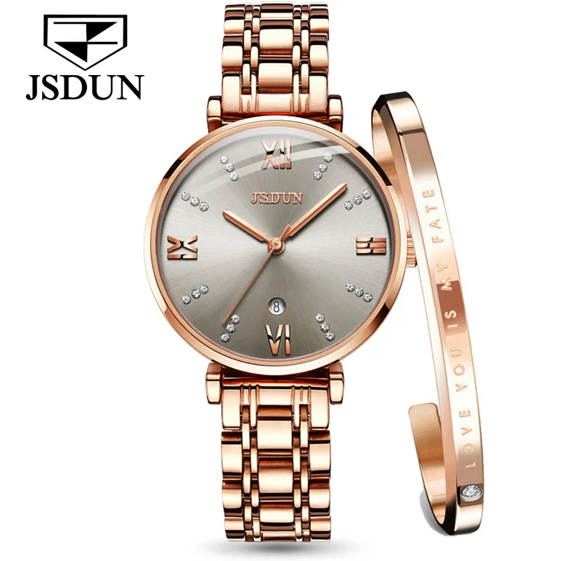 JSDUN Imported Swiss Quartz Watch for Women Luxury Rose Gold Sapphire Crystal Elegant Ladies Wristwatch Waterproof Girls Watch 6