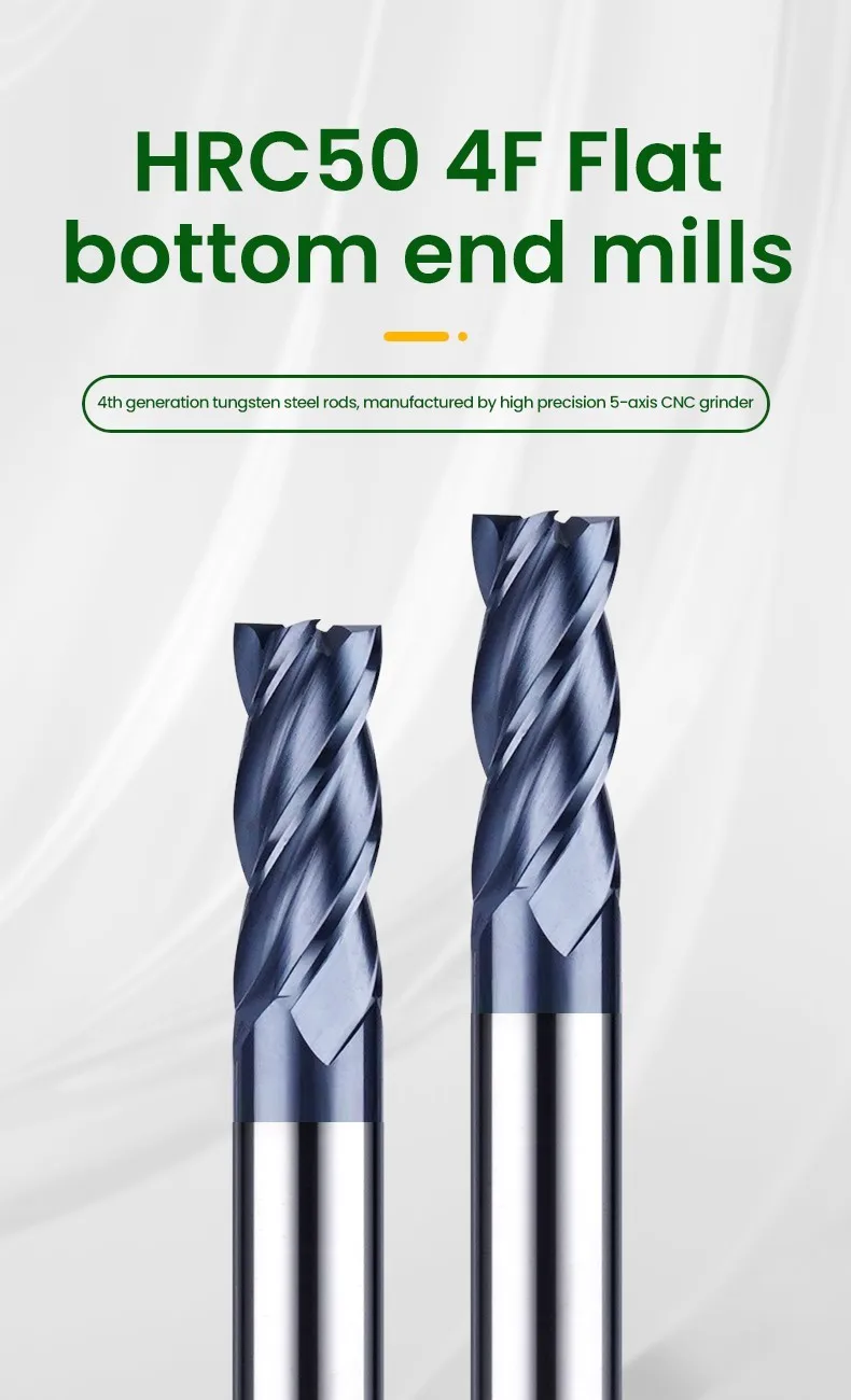 Azzkor hrc50 4-Flöten-Nano-Beschichtung Wolfram stahl Hartmetall-Schaft fräser CNC-Bearbeitungs werkzeuge Edelstahl-Fräser 1-20mm – Detail 1