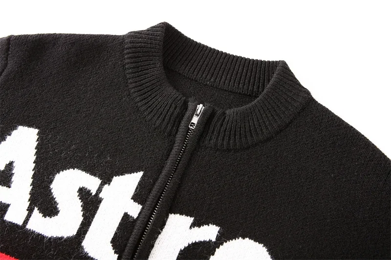 Autumn Winter New Letter Patchwork Color Streetwear Long Sleeve Round Neck Female Jacket Casual Zipper Women Knitted Coats 3