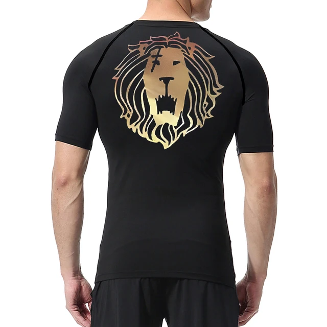Lion Print Compression Shirts for Men Gym Workout Undershirt Baselayers Athletic Quick Dry Tshirts Tees Short Sleeve Rash Guard 4