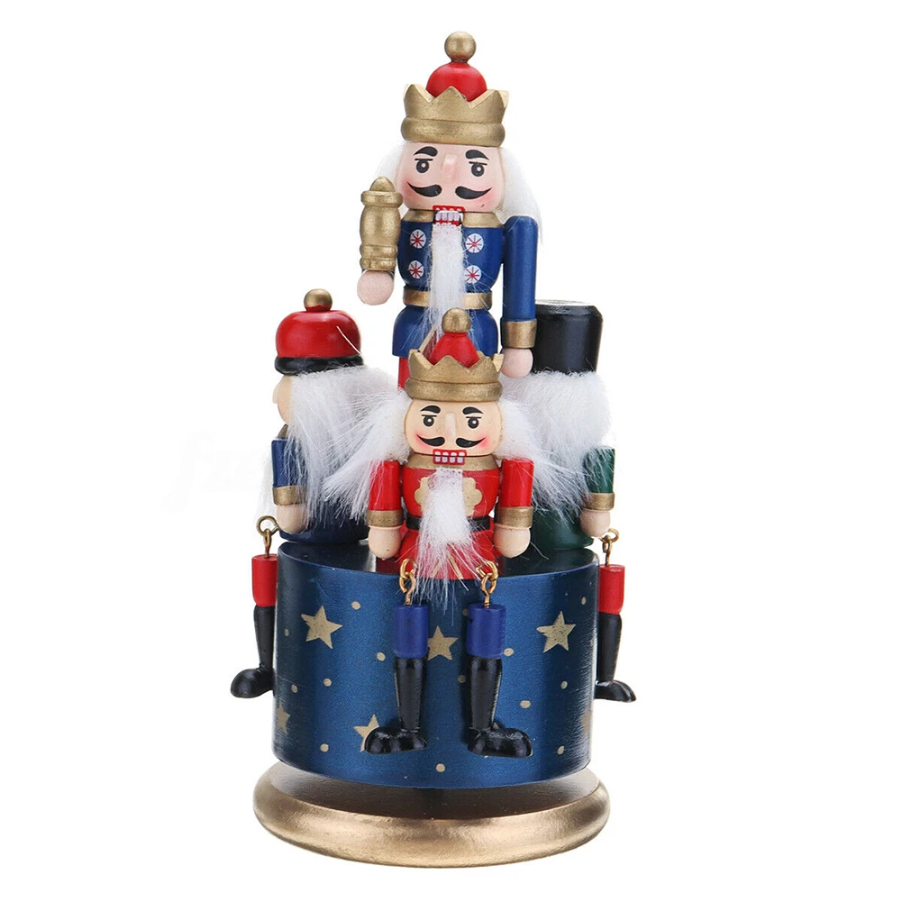 Crafts Round Base Soldier Toy Collection Music Box Guard Home Decoration DIY Portable Wooden Nutcracker Christmas Gifts Kids