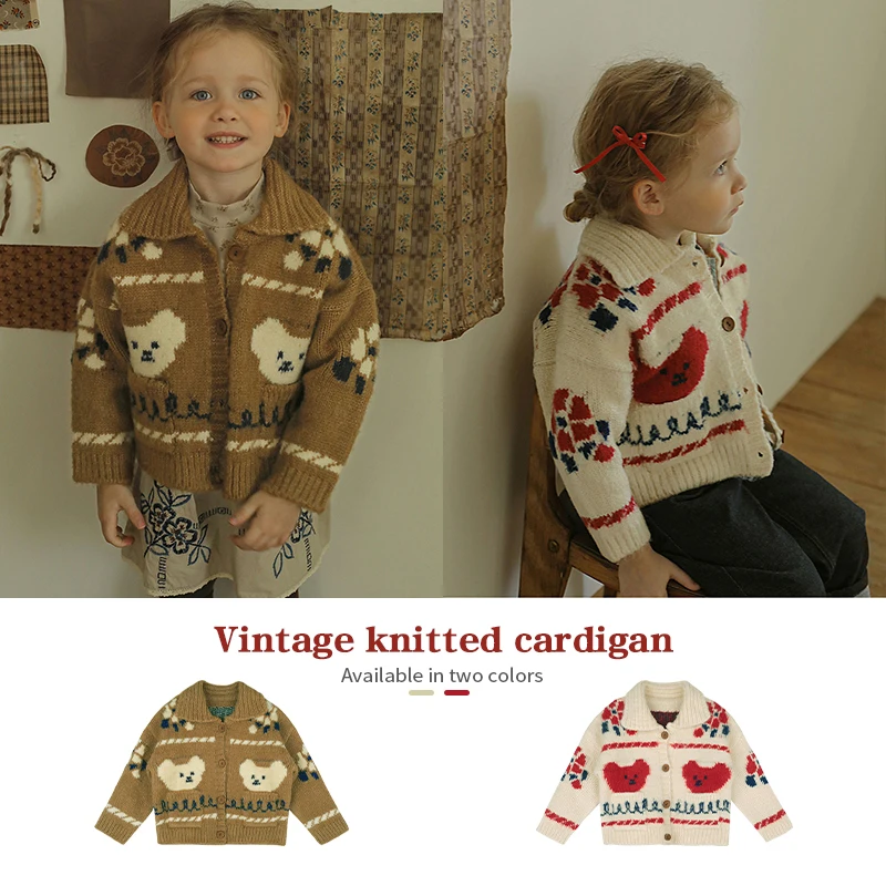 

Girls Jumper 23 Autumn New Cartoon Fashion Korean Version Of Girls Knitted Jacket Cotton Cute Girls Bustier Children's Clothing