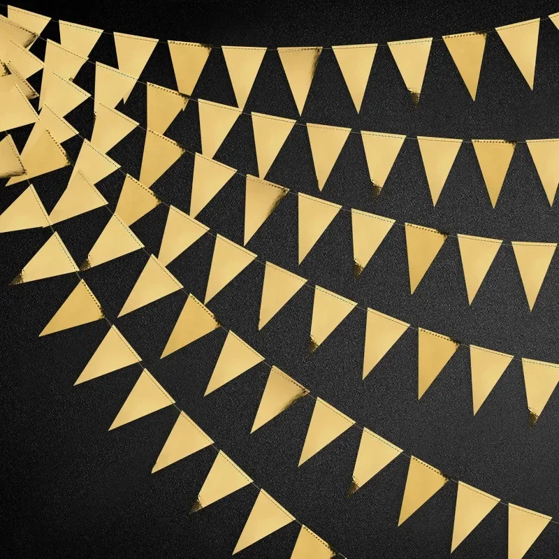 Party Decorations Gold Party Decoration Triangle Flag Banner Paper Garland for Graduation Wedding Bridal Shower Birthday Engagement Party Supplies