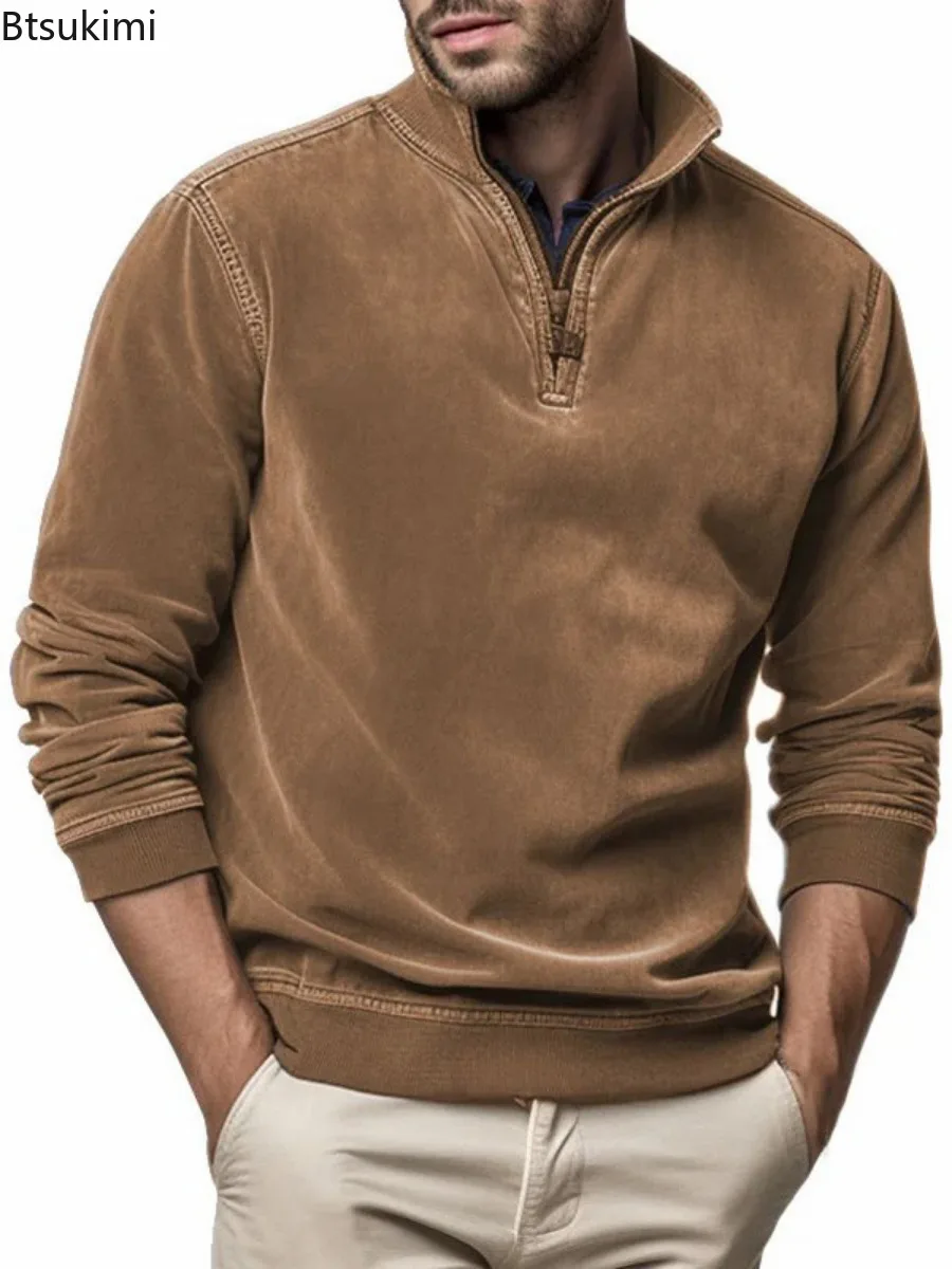 New 2024 Spring Autumn Men's Hoodies Sweatshirts Fashion Stand Collar Half Zip Pullovers Man Trend Streetwear Casual Sport Tops