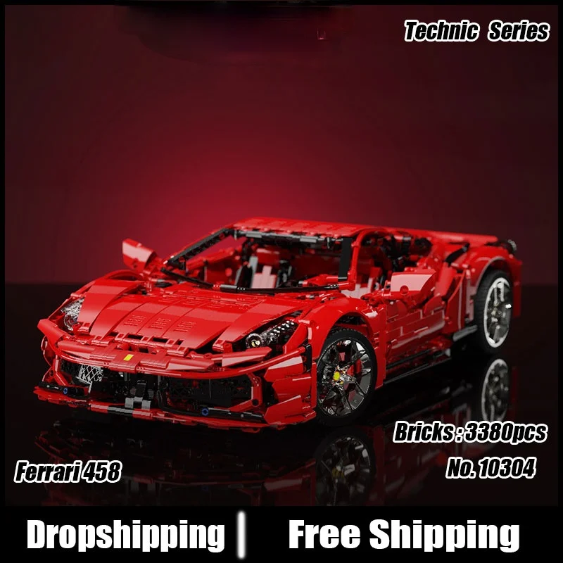 

3380pcs Mechanical High-Tech Series Supersonic 458 Racing Car Red Supercar Building BlocksBricks Toys Gift 10304