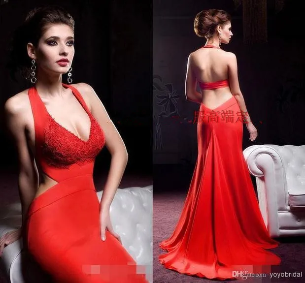 

custom-made v-neck free shipping red long prom dresses 2015 New fashion sexy backless vestido de festa party evening gowns