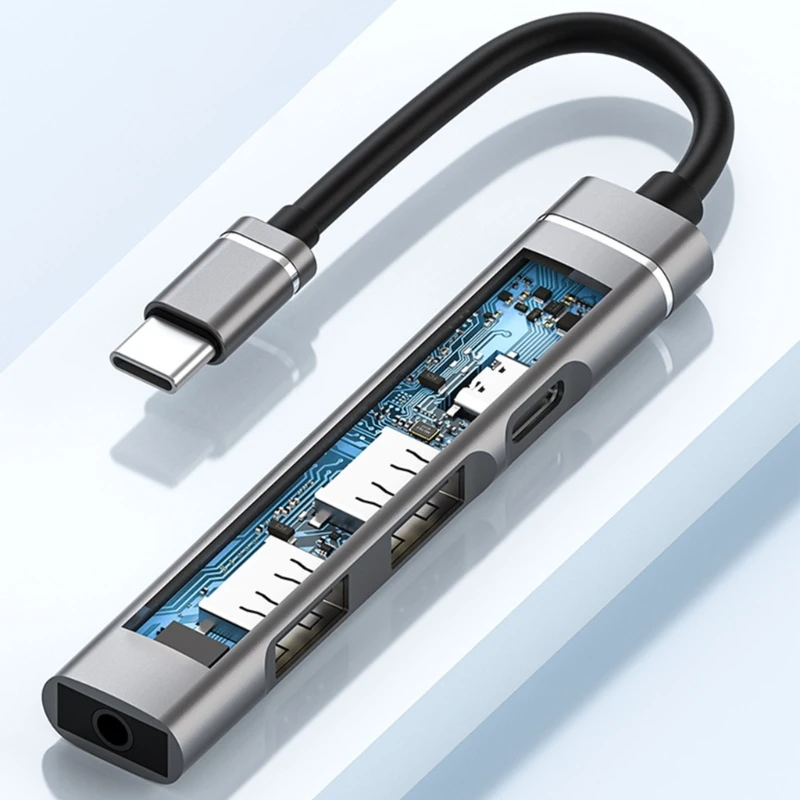 2023 새로운 Type-C 도킹 스테이션-3.5mm 플러그 USB2.0 TypeC 허브 4 in 1 분배기 USB 어댑터(UDisk 키보드용)