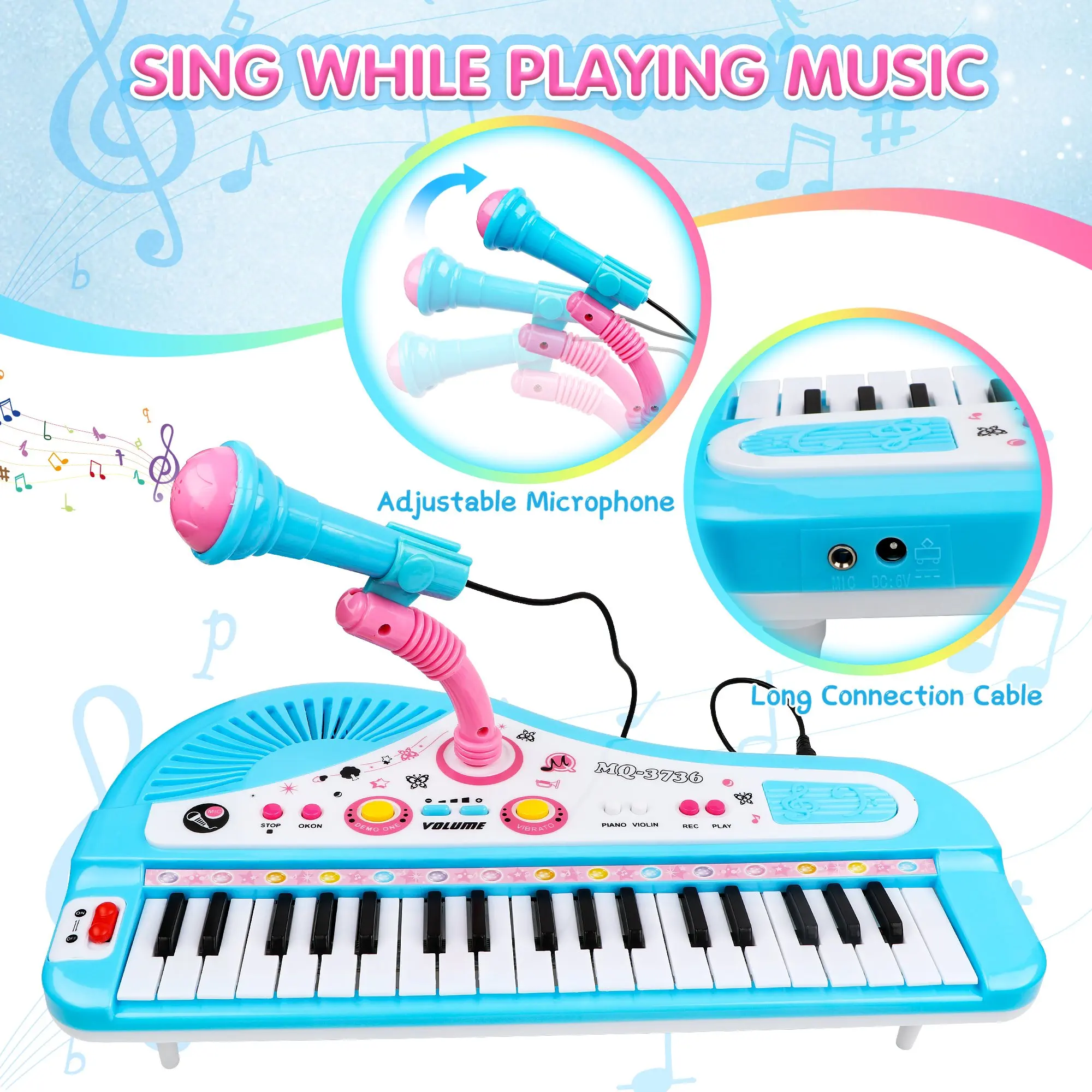 Teclado de piano portátil, teclado de piano infantil, brinquedo de  instrumentos musicais, teclado de piano de música com microfone para  aniversário/natal de 3 anos ou mais(Azul) : : Brinquedos e  Jogos